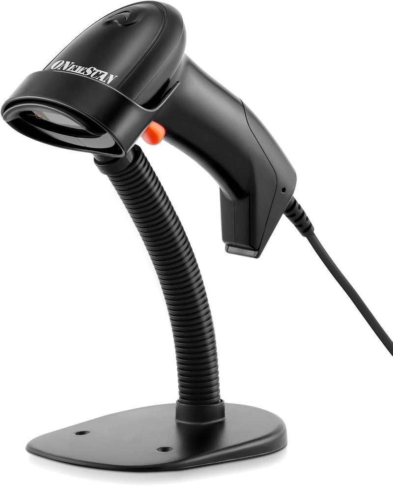 onewscan USB 1D Barcode Scanner, Handheld Wired Laser Barcode Reader with Stand Plug and Play Bar Code Scanners for Warehouse, Library, Supermarket - Image 1